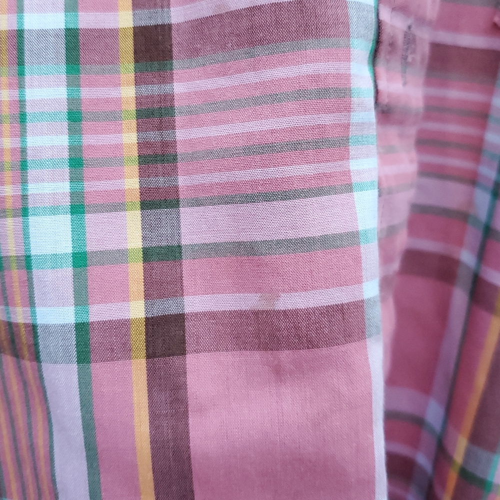 Vintage Centura Men's Long Sleeve Button Up Shirt. Large. Plaid pink, yellow, gr - Picture 6 of 7